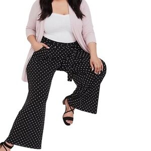 Torrid ITY Tie Front Dot Wide Leg Pants Polk-a-dot Stretch Wide Leg Sz 4/4X